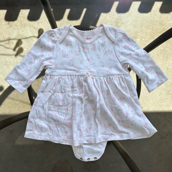 Little Me Pink Floral Long Sleeve Bodysuit Dress in White - Size 6 Months - Picture 2 of 16